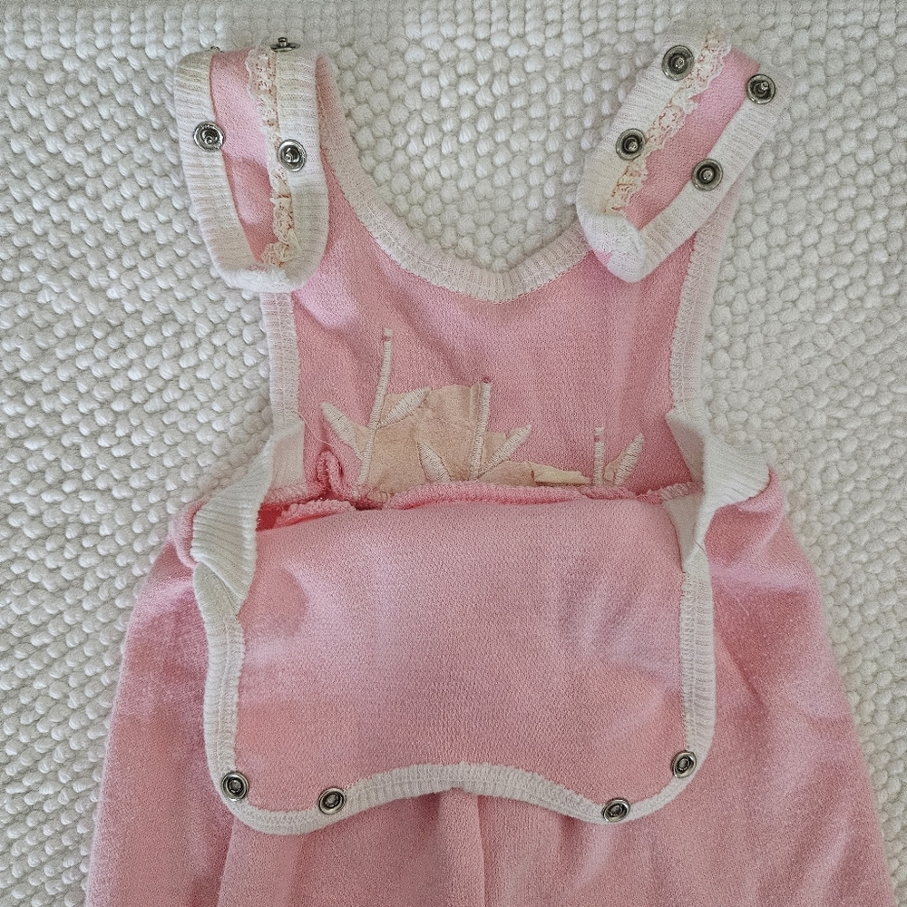 Vintage Buster Brown Baby Girl 3-6 Month Dainty Pink Lace Overall Bubble Romper - Picture 8 of 12